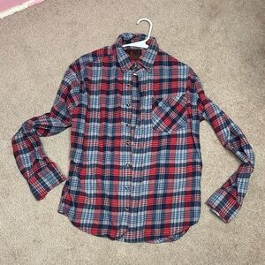 Casual Red and Blue Plaid Button-Down Shirt